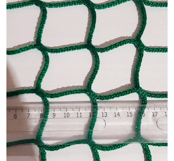Сітка безузловая іспанська, д. 3мм. осередок 4,5 см. поліпропілен, спортивна огороджувальна захисна, зелена
