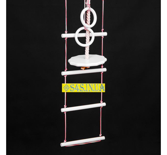 Дитячий мотузковий набір для шведської стінки з дерева набір підвісний «ЕЛІТ» з тарзанкою, білий