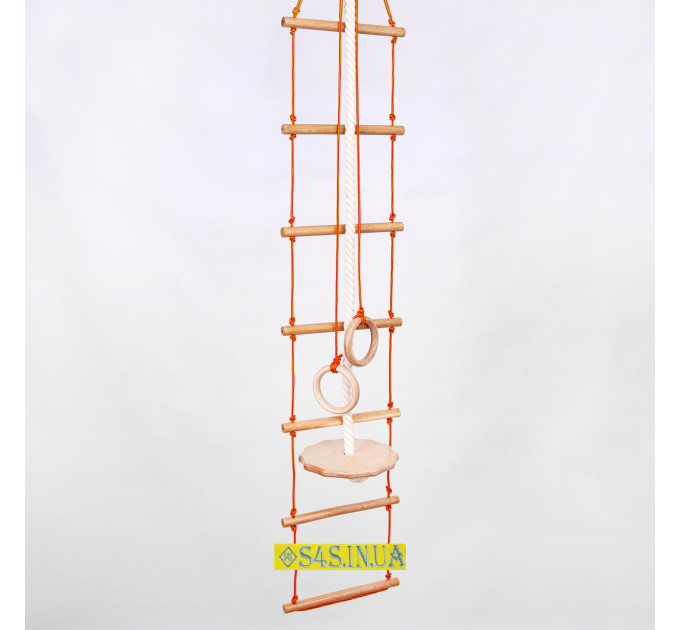 Дитячий набір для шведської стінки з дерева «ПРЕМІУМ» з тарзанкою підвісний мотузковий