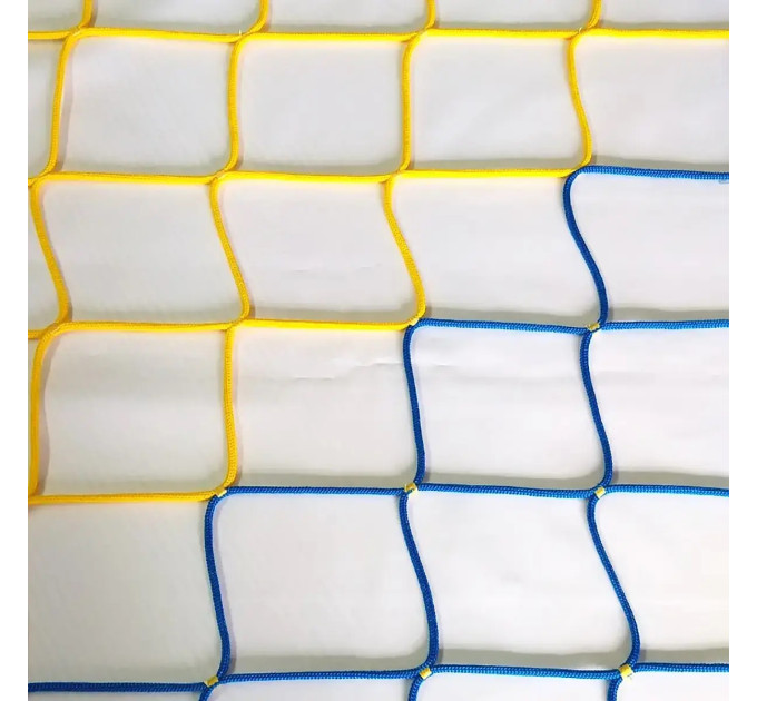 Сітка для футболу БЕЗВУЗЛОВА підвищеної міцності «ЕЛІТ» жовто-синя (комплект 2 шт)