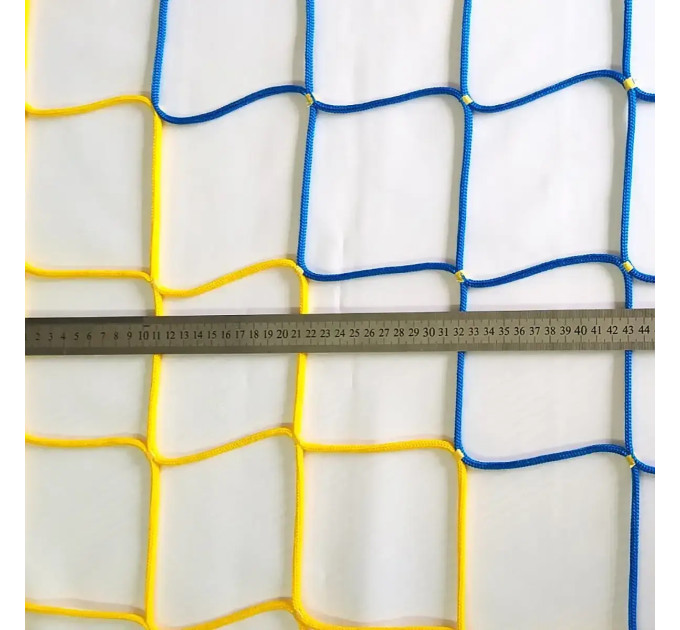 Сітка для футболу БЕЗВУЗЛОВА підвищеної міцності «ЕЛІТ» жовто-синя (комплект 2 шт)
