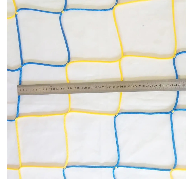 Сітка футбольна БЕЗВУЗЛОВА підвищеної міцності «ПРЕМІУМ» жовто-синя (комплект з 2 шт.)