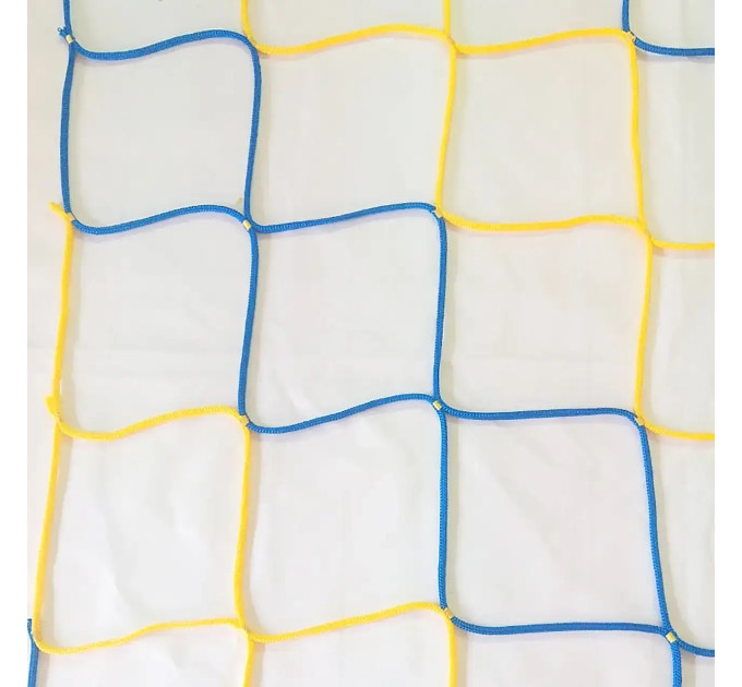 Сітка футбольна БЕЗВУЗЛОВА підвищеної міцності «ПРЕМІУМ» жовто-синя (комплект з 2 шт.)
