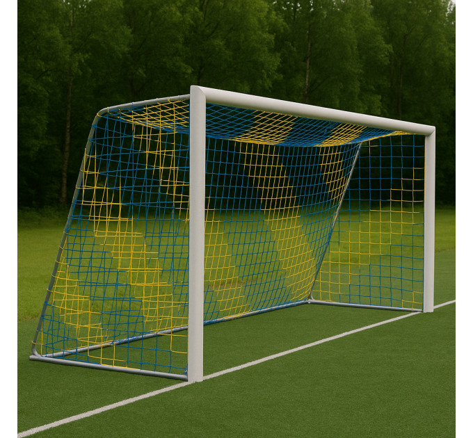 Сітка тренерувальна футбольна безвузлова «Еліт 1,5» довжина 5 м, жовто-синя (комплект з 2 шт.)