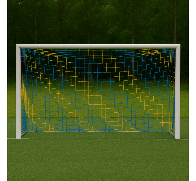 Сітка тренерувальна футбольна безвузлова «Еліт 1,5» довжина 5 м, жовто-синя (комплект з 2 шт.)