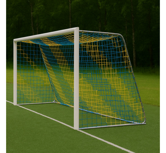 Сітка тренерувальна футбольна безвузлова «Еліт 1,5» довжина 5 м, жовто-синя (комплект з 2 шт.)