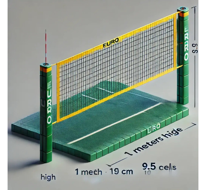 Сітка волейбольна без-вузлова «Євро» з тросом сітка для волейболу зелено-жовта